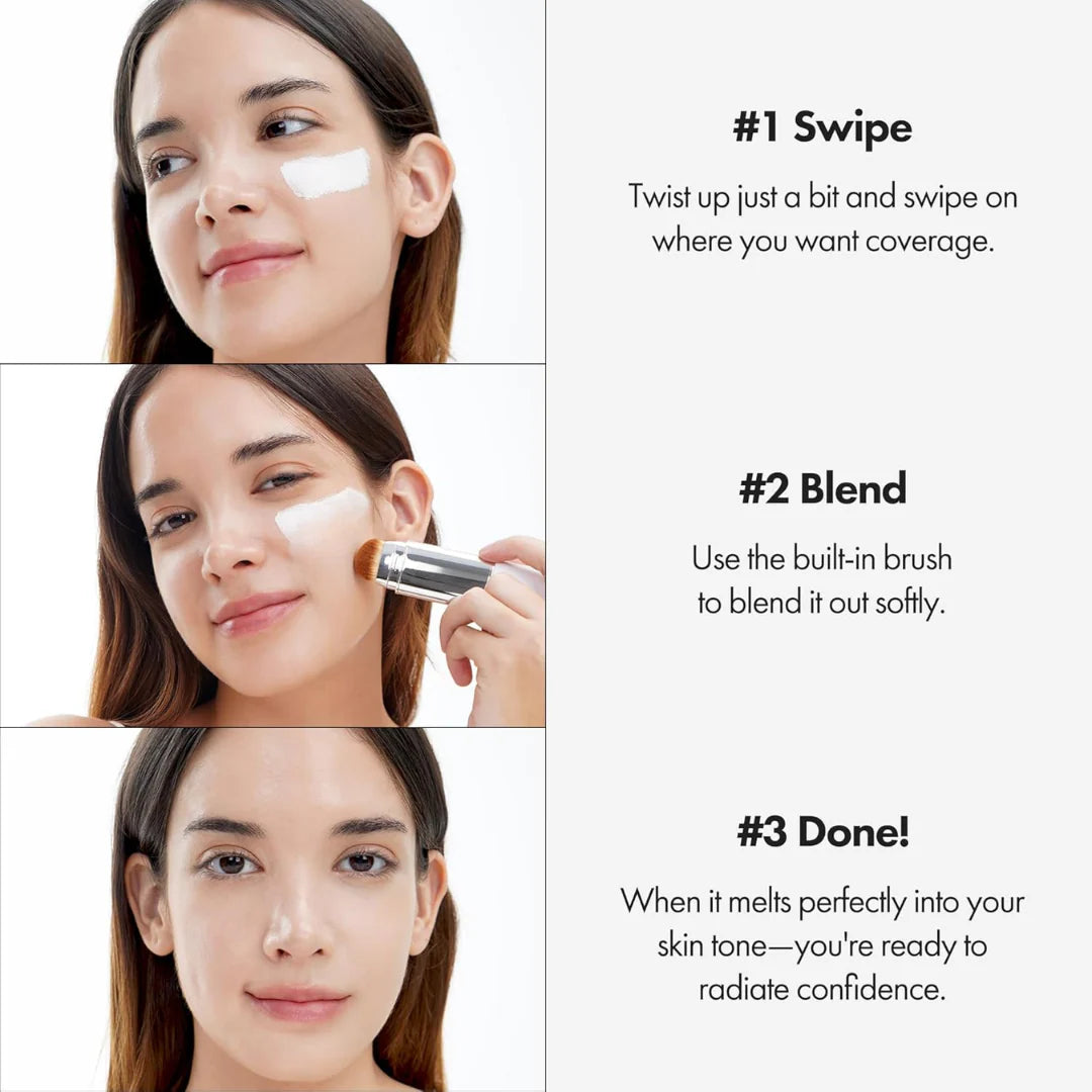 BLANC Cover Cream Stick V - Base coreana que muda de cor com pincel destacável - Base de maquiagem de cobertura total a média (201 Fair, 12,8 g)
