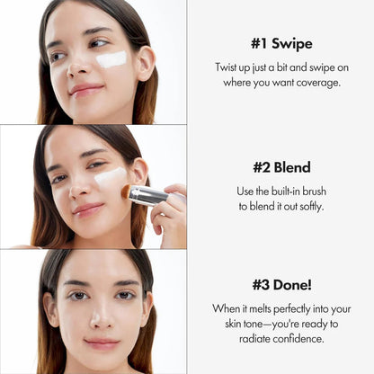 BLANC Cover Cream Stick V - Base coreana que muda de cor com pincel destacável - Base de maquiagem de cobertura total a média (201 Fair, 12,8 g)